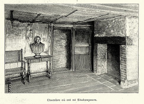 Vintage picture, William Shakespeare's room, in Stratford-upon-Avon, England. 1890s