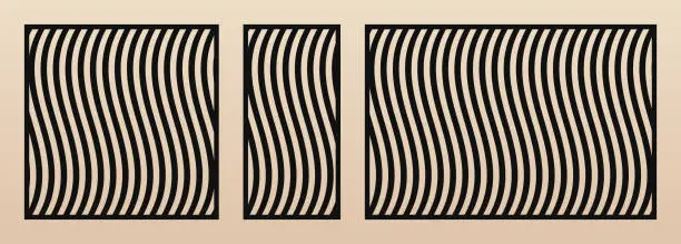 Vector illustration of Laser cut panels set. Vector pattern with abstract thin wavy lines, stripes