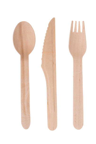 istock Wooden disposable utensils spoon fork knife insulated on white background. Environmentally friendly materials biodegravel. 2074254370