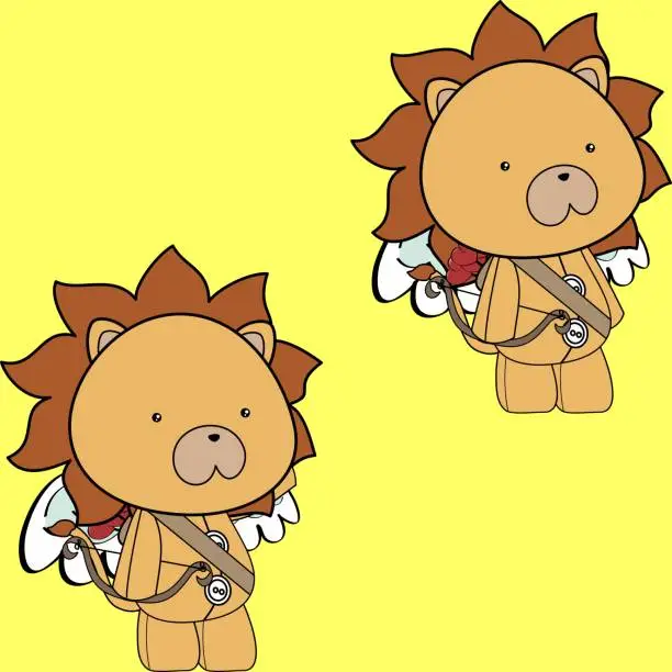 Vector illustration of cute chibi angel lion character