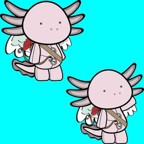 Vector illustration of cute chibi angel axolotl character kid cartoon pack collection