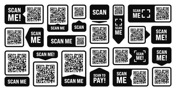 Scan me QR code sticker. Online payment. Special offer sale stickers, shopping discount label or promotional badge. Serial number, product ID. Supermarket retail label, price tag. Vector illustration Scan me QR code sticker. Online payment. Special offer sale stickers, shopping discount label or promotional badge. Serial number, product ID. Supermarket retail label, price tag. Vector illustration. bar-code-reader stock illustrations