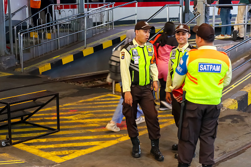 The security guard of Yogyakarta Train Station, Indonesia, December 26, 2023