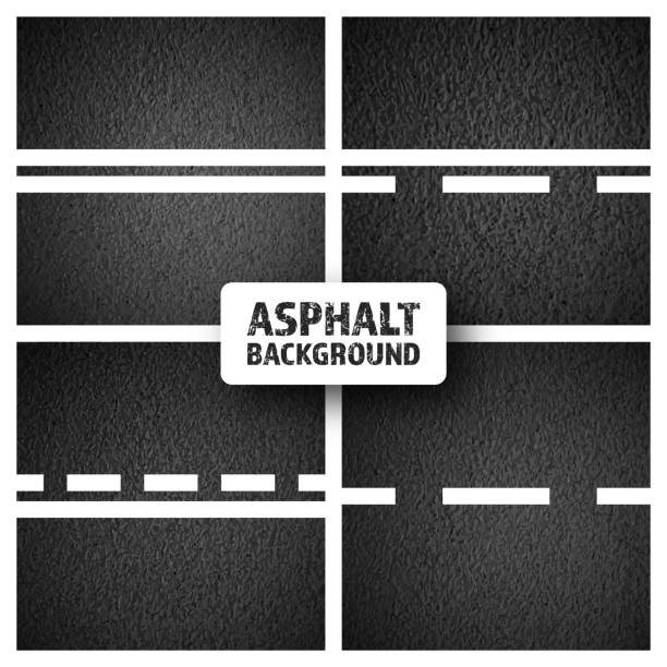 asphalt road with white lane marking, concrete highway surface, texture. street traffic line, road dividing strip. pattern with grainy structure, grunge stone background. vector illustration - stone asphalt road dirty stock illustrations