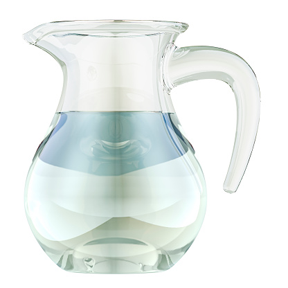 Glass Beverage Pitcher Clear with water, 3D rendering isolated on the white background