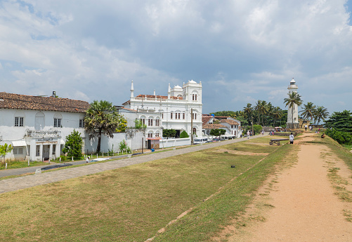 Galle, February 14, 2024. Colonial lighthouse along the coast line of Galle, Southern Province of Sri Lanka