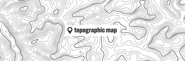 topographic map with contour lines. geographic terrain grid, relief height elevation. ground path pattern. travel and navigation, cartography design element. vector illustration - relief map topography extreme terrain mountain stock illustrations