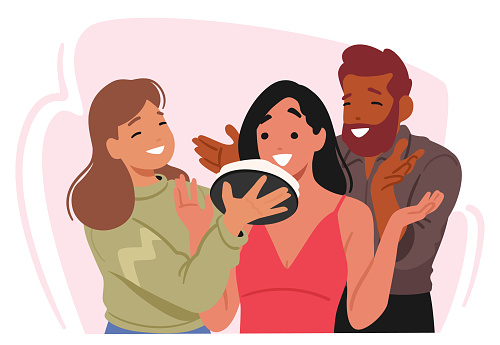 On April Fools Day, Colleagues or Friends Executed Hilarious Prank By Sneakily Throwing A Cake In A Woman Face, Characters Sparking Laughter And Surprise All Around. Cartoon People Vector Illustration