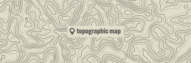 topographic map with contour lines. geographic terrain grid, relief height elevation. ground path pattern. travel and navigation, cartography design element. vector illustration - relief map topography extreme terrain mountain stock illustrations