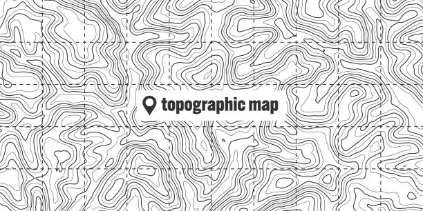 topographic map with contour lines. geographic terrain grid, relief height elevation. ground path pattern. travel and navigation, cartography design element. vector illustration - relief map topography extreme terrain mountain stock illustrations