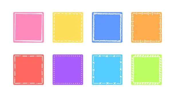 Vector illustration of Hand drawn square frames for text set. Multicolor text boxes in doodle style.