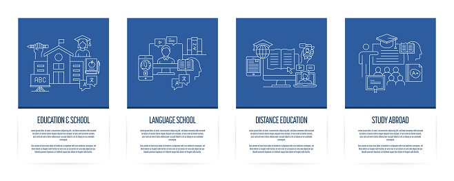 Education and School, Language School, Distance Education, Study Abroad Onboarding App Screens Vector Illustration