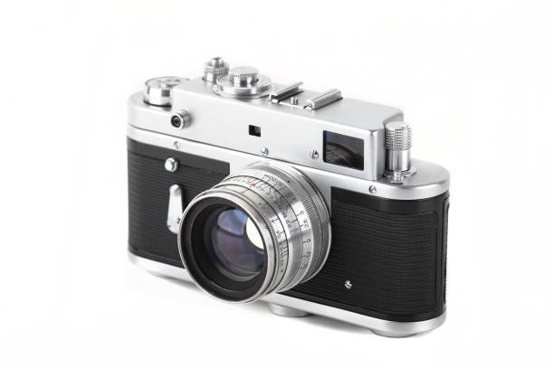 istock Vintage rangefinder camera 70s on white background. 2074556415