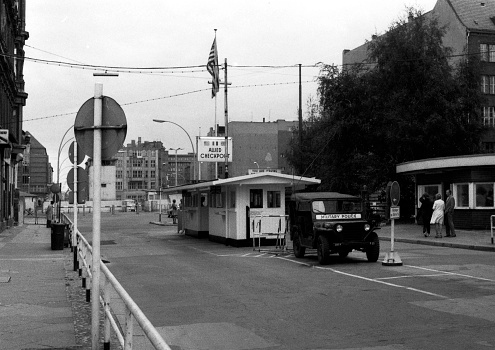 Allied border crossing Checkpoint Charlie on Friedrichstrasse in Berlin.