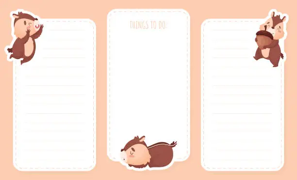 Vector illustration of Notepad Page with Cute Chipmunk Character Vector Template