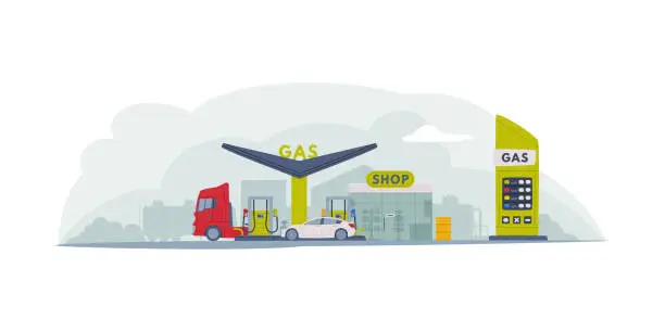 Vector illustration of Gas Filling Station as Facility Selling Fuel for Motor Vehicle Vector Illustration