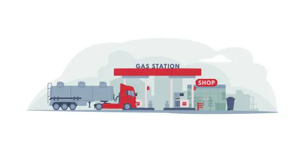 Vector illustration of Gas Filling Station as Facility Selling Fuel for Motor Vehicle Vector Illustration