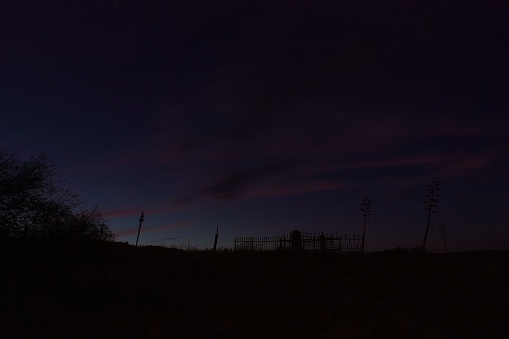 Night shot of the Hogback Cemetery in Jerome, Arizona.