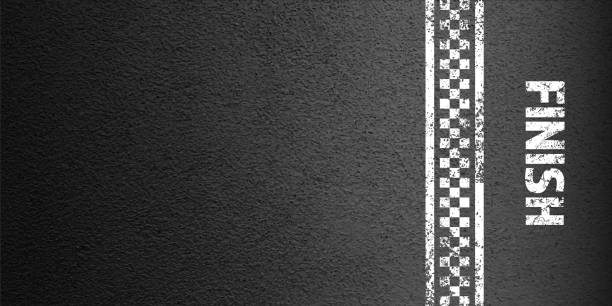 istock Asphalt road with white finish line marking, concrete highway surface, texture. Street traffic lane, road dividing strip. Pattern with grainy structure, grunge stone background. Vector illustration 2074583616