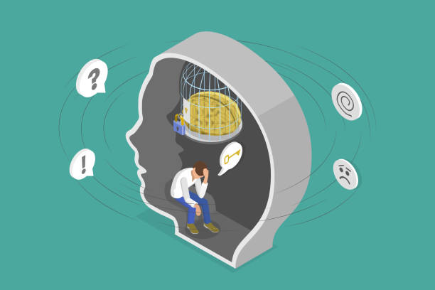 3D Isometric Flat Vector Conceptual Illustration of Mental Trap 3D Isometric Flat Vector Conceptual Illustration of Mental Trap , Mind Prison planning zoning stock illustrations