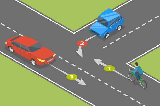 illustrations, cliparts, dessins animés et icônes de 3d isometric flat vector conceptual illustration of traffic regulation rules - isometric accident road sign traffic