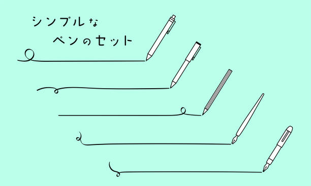 Pen line drawing illustration set that draws smooth lines Pen line drawing illustration set that draws smooth lines 筆記 stock illustrations