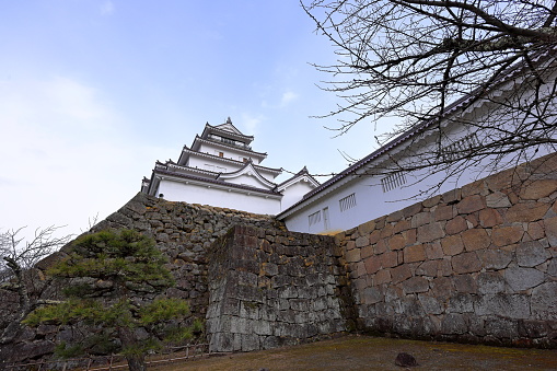 Aizuwakamatsu, Japan- December 31st, 2023: Tsuruga Castle (Wakamatsu castle) a concrete replica of 14th-century castle at Otemachi, Aizuwakamatsu, Fukushima, Japan