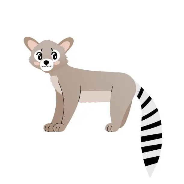 Vector illustration of Cute cartoon illustration of ringtail cat. American endemic animal