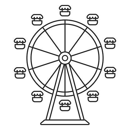 Ferris wheel for a fair or amusement park ride as a simple outline vector icon