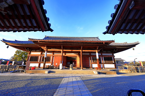 Kyoto, Japan- February 9th, 2023: Toji Temple, a Historic Buddhist temple with a 5-story wooden pagoda at Kujocho, Minami, Kyoto, Japan