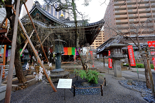 Kyoto, Japan- February 10th, 2023: Chohoji (Rokkakudo) Temple, a Historic hexagonal Buddhist temple at Donomaecho, Nakagyo, Kyoto, Japan