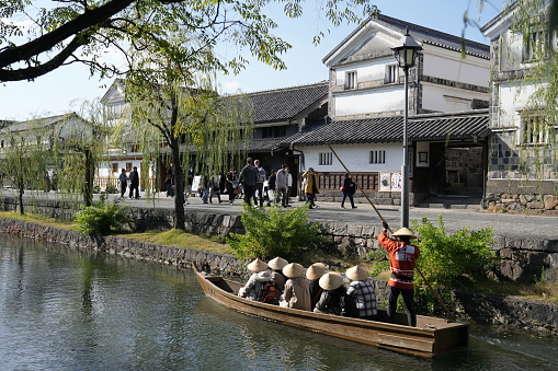 Traditional Boat Service Tour of Kurashiki Canal in Kurashiki Okayama Prefecture, Japan.19 November 2023.