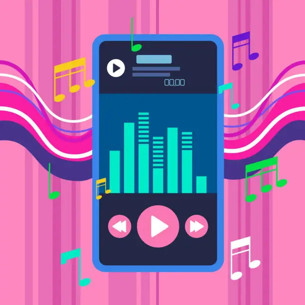 Vector illustration of Digital audio interface of music player application