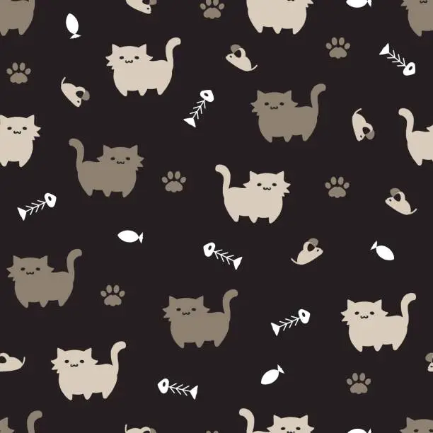 Vector illustration of Cheerful Cat Capers Tale Vector Seamless Pattern