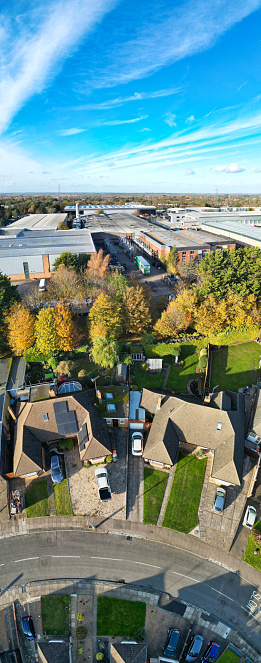 Aerial Vertical Panoramic View of Luton and Dunstable Town of England UK. November 13th, 2023