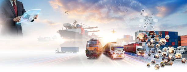 istock Smart technology logistics concept,  Businessman touching virtual screen world map of Global logistics network distribution, Air cargo trucking, Rail transportation and maritime shipping, Online goods orders worldwide 2074825832
