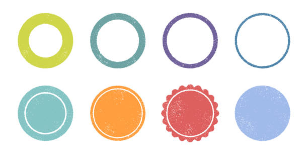 An illustration set of rough silhouette circular frames with a blurred texture like stamps and letterpress printing. An illustration set of rough silhouette circular frames with a blurred texture like stamps and letterpress printing. 風化した stock illustrations