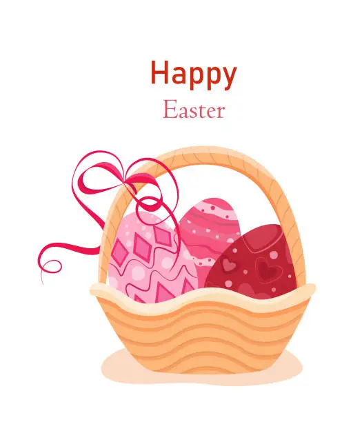 Vector illustration of Easter basket with colored eggs