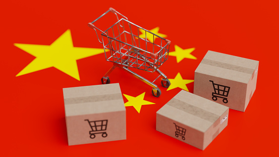 A concept that is rapidly increasing the market share of Chinese online shopping stores. 3d rendering