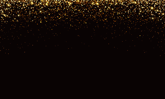 Incandescent golden sand border realistic vector illustration. Scintillating glitter dust 3d design. Christmas party decor on black background