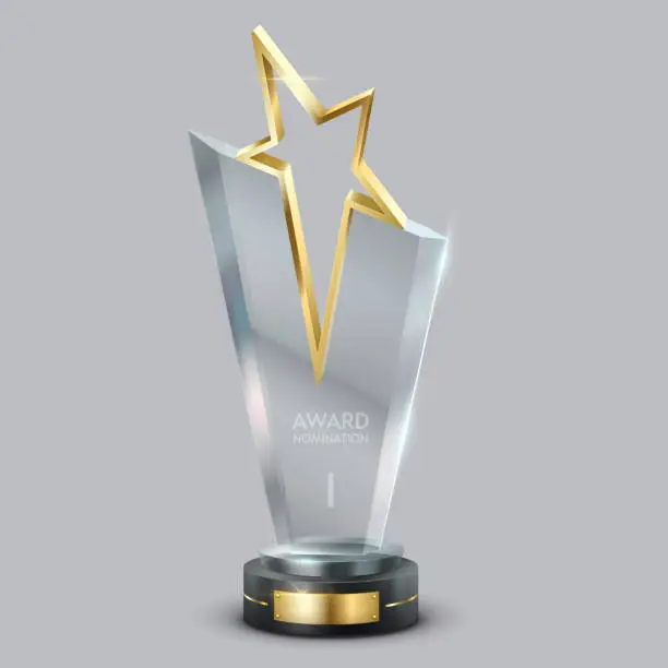 Vector illustration of Award trophy of acryl with golden star vector illustration