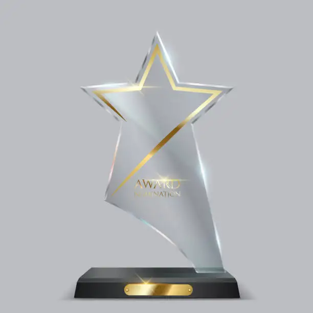 Vector illustration of Award trophy of acryl with golden star vector illustration