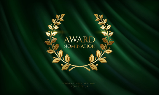 Laurel winner wreath with place for text realistic vector illustration. Appreciation of best participant 3d model on green cloth background