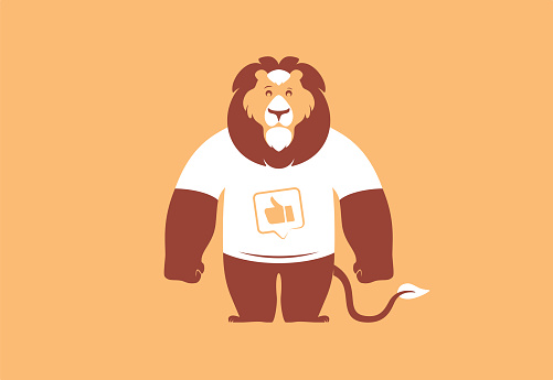 vector illustration of lion in white t-shirt