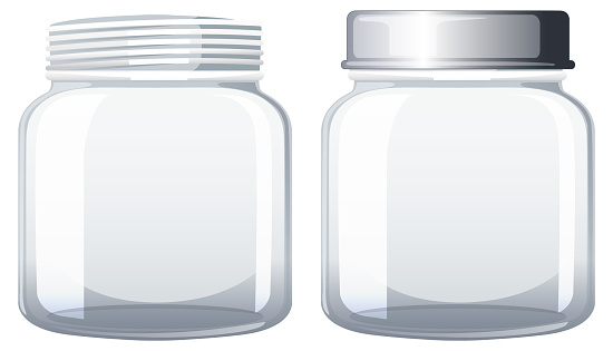 Two clear glass jars with metal lids, vector graphic