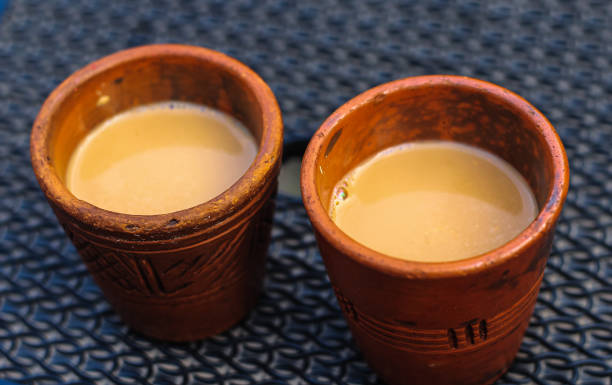 istock Two Kullad(Cup of Soil Clay) Tea. Soil cup Indian famous tea cup knows as kulhad. Milk tea in soil cup. 2075017005