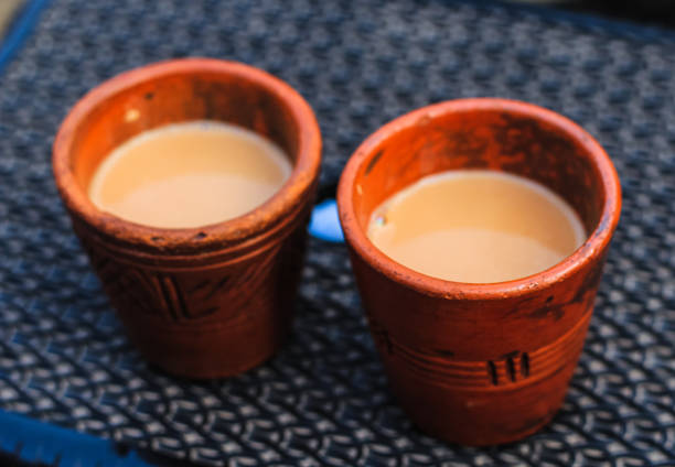 istock Two Kullad(Cup of Soil Clay) Tea. Soil cup Indian famous tea cup knows as kulhad. Milk tea in soil cup. 2075018593