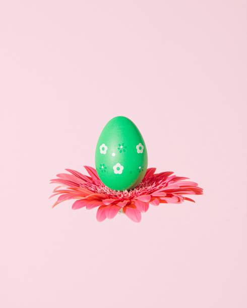 istock Minimal happy holiday surreal concept with spring flower and Easter egg. 2075028933