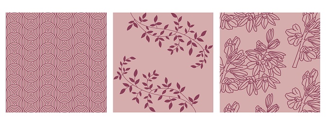 Card with pink pattern vector illustration. Set of floral seamless pattern on isolated background. Hand drawn sign concept.