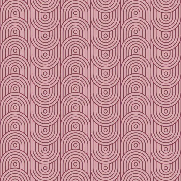 Vector illustration of Pink wallpaper with semicircles vector illustration. Seamless pattern with arch on isolated background. Hand drawn sign concept.